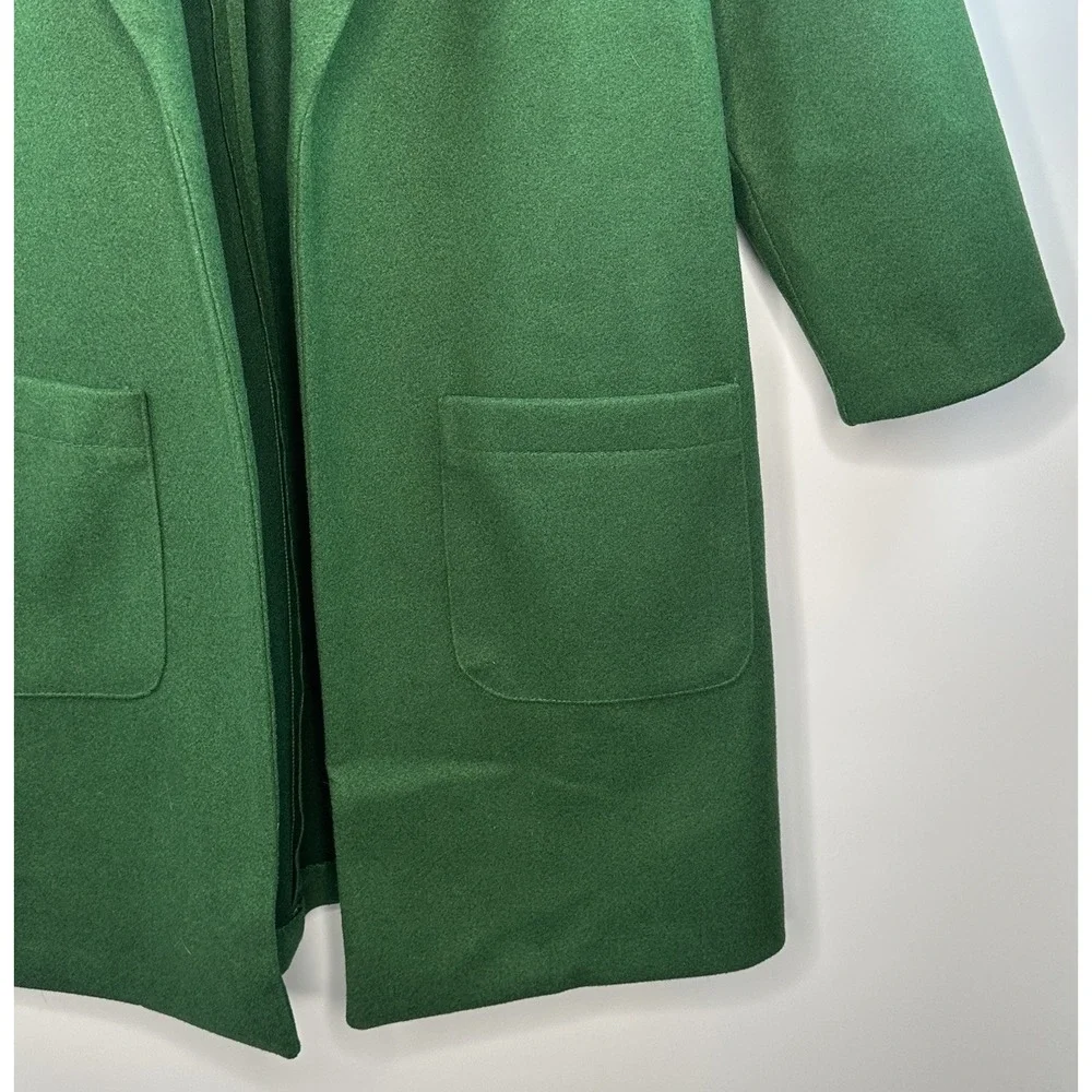 NYCC Womens Open Front Green Overcoat Crepe 3/4 Sleeve Pockets Small NEW